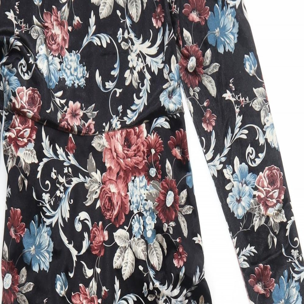 Blue Vanilla Womens Black Floral Polyester Bodycon Size 10 Round Neck Pullover