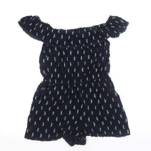 Oasis Womens Blue Geometric Viscose Playsuit One-Piece Size M Pullover - Sea Horse