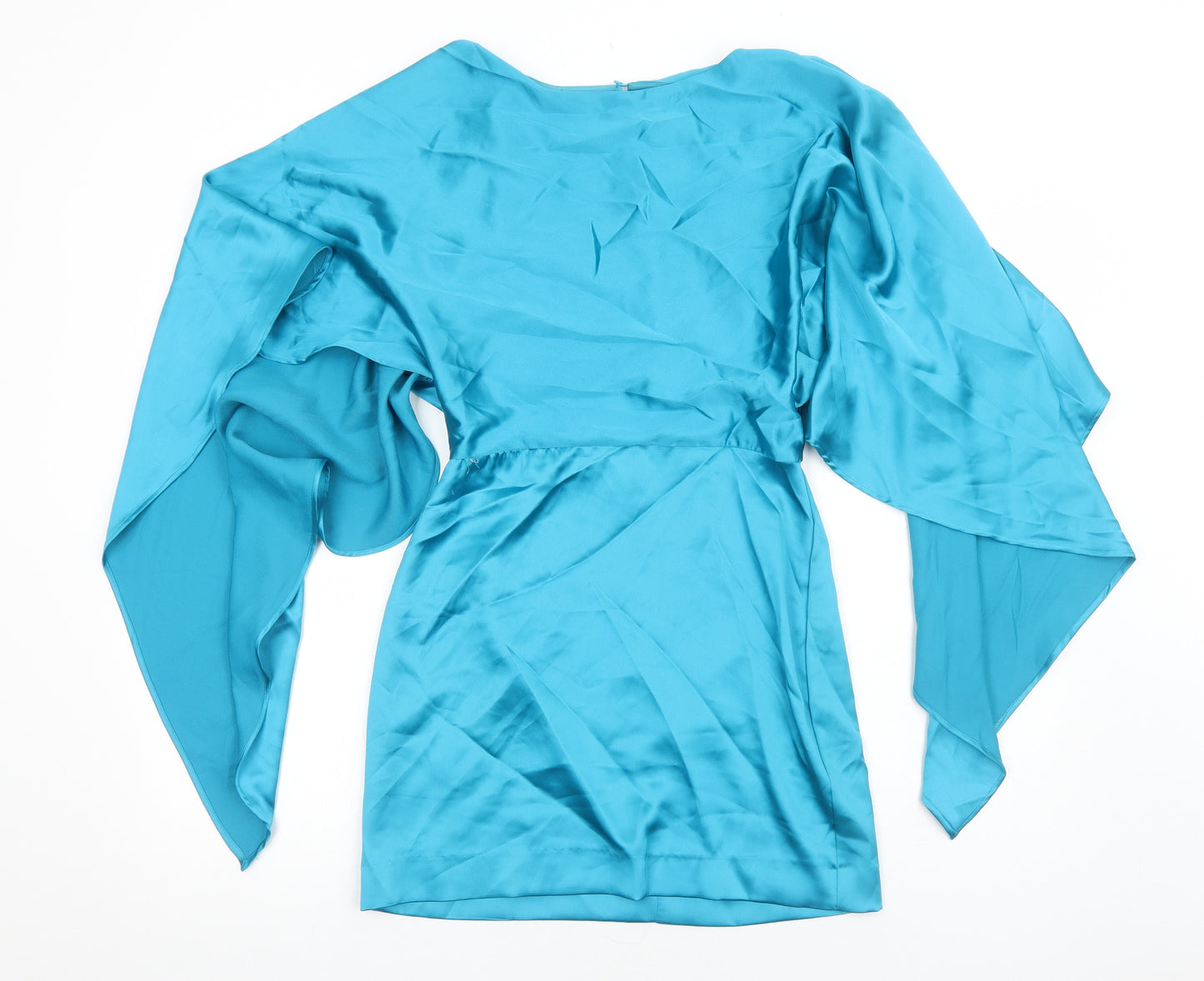 Zara Womens Blue Polyester A-Line Size M Boat Neck Zip
