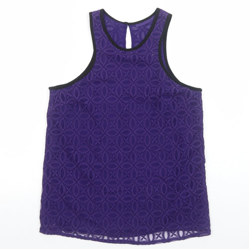 NEXT Womens Purple Geometric Polyester Basic Tank Size 14 Scoop Neck