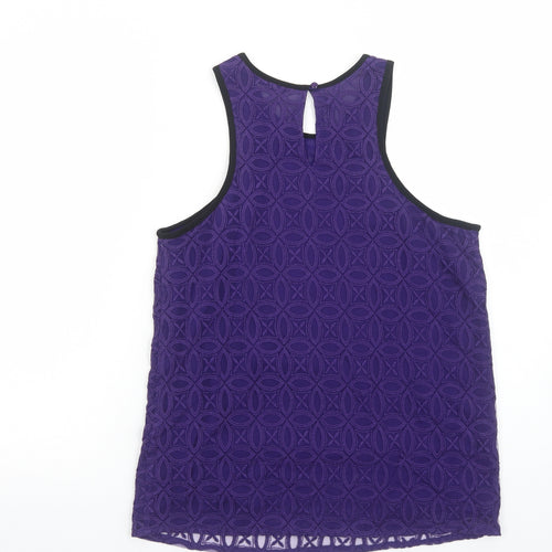 NEXT Womens Purple Geometric Polyester Basic Tank Size 14 Scoop Neck