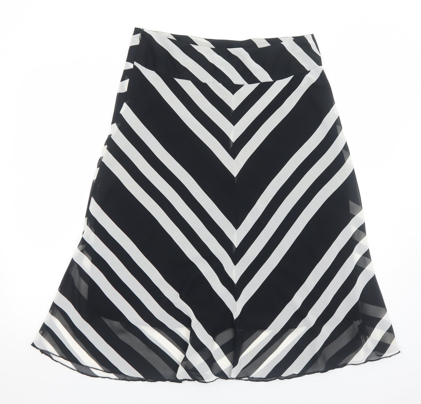 George Womens Black Striped Polyester Swing Skirt Size 14 Zip