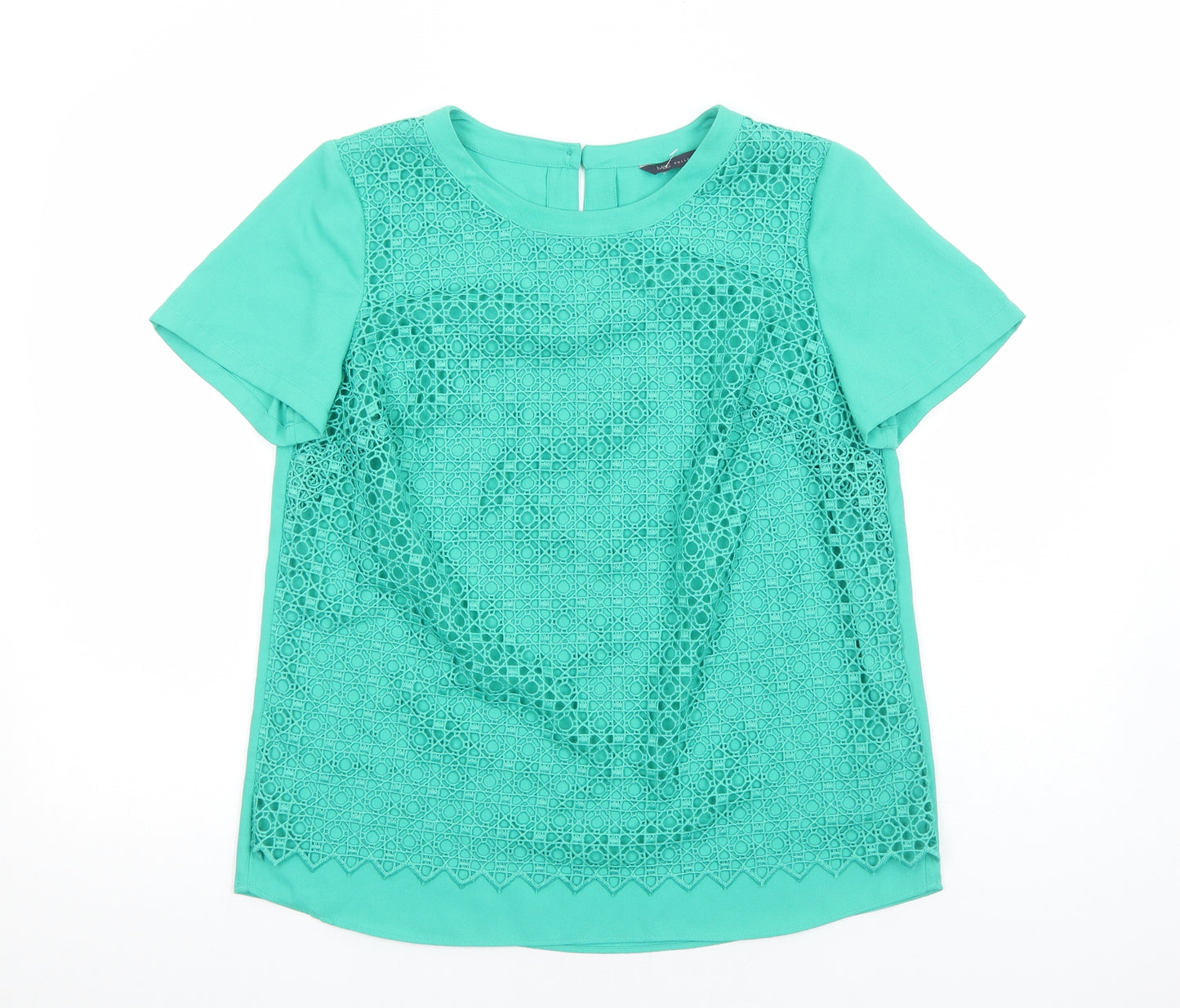 Marks and Spencer Womens Green Polyester Basic Blouse Size 12 Scoop Neck - Lace Detail