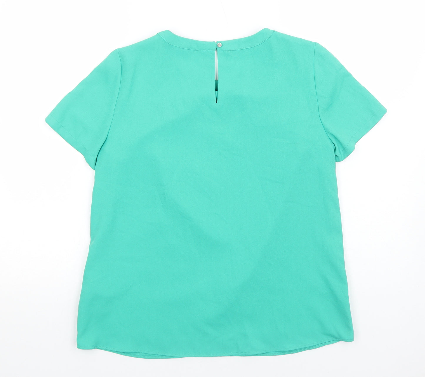 Marks and Spencer Womens Green Polyester Basic Blouse Size 12 Scoop Neck - Lace Detail
