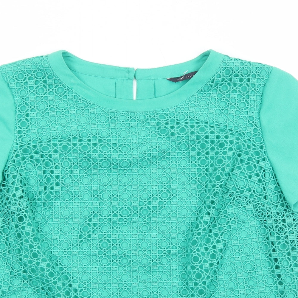 Marks and Spencer Womens Green Polyester Basic Blouse Size 12 Scoop Neck - Lace Detail