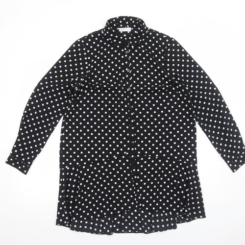 Papaya Womens Black Polka Dot Polyester Shirt Dress Size 12 Collared Button