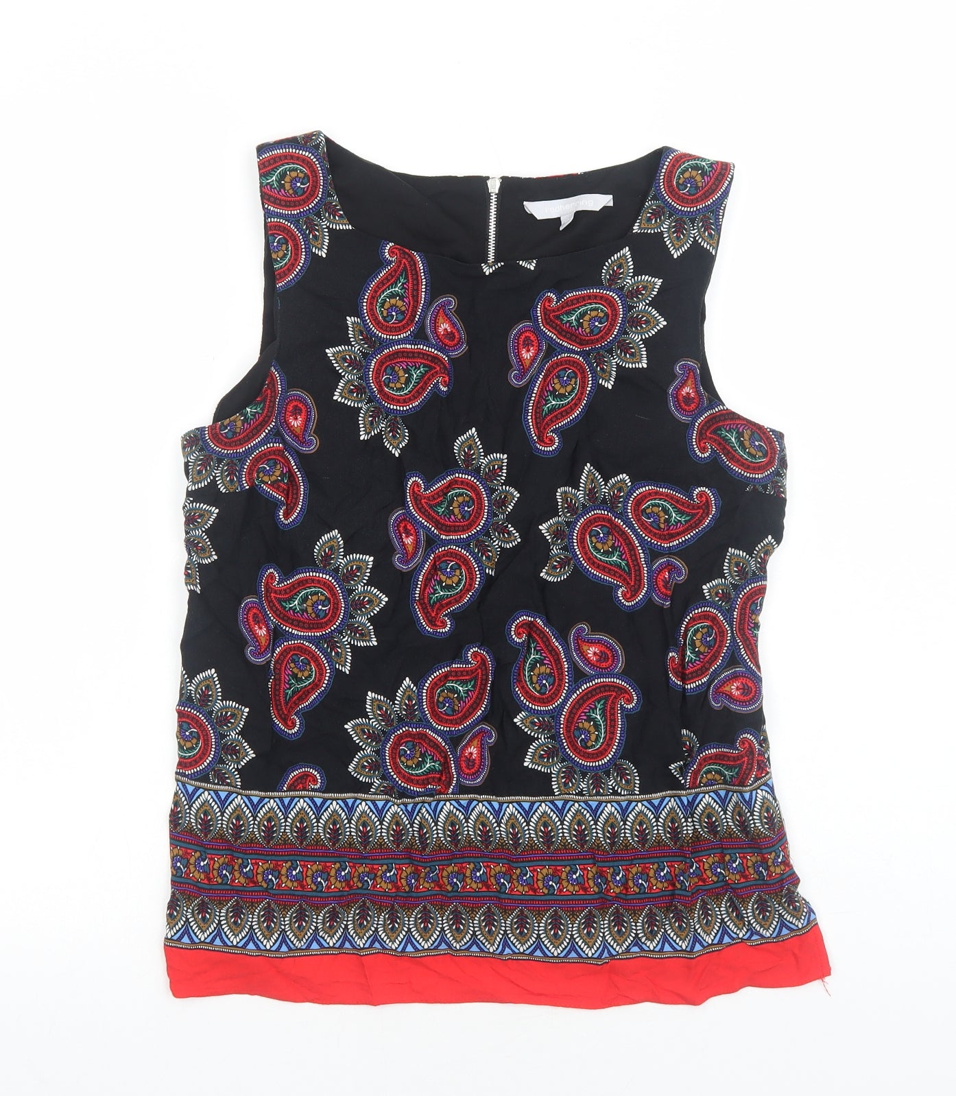 Red Herring Womens Black Paisley Viscose Basic Tank Size 14 Boat Neck