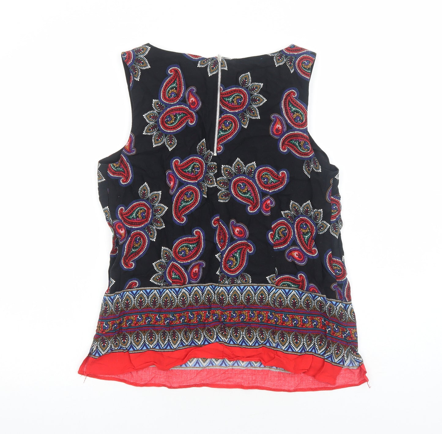 Red Herring Womens Black Paisley Viscose Basic Tank Size 14 Boat Neck