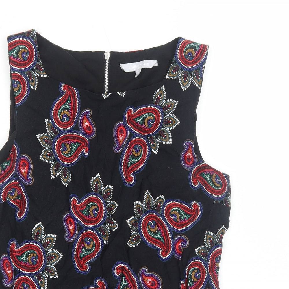 Red Herring Womens Black Paisley Viscose Basic Tank Size 14 Boat Neck