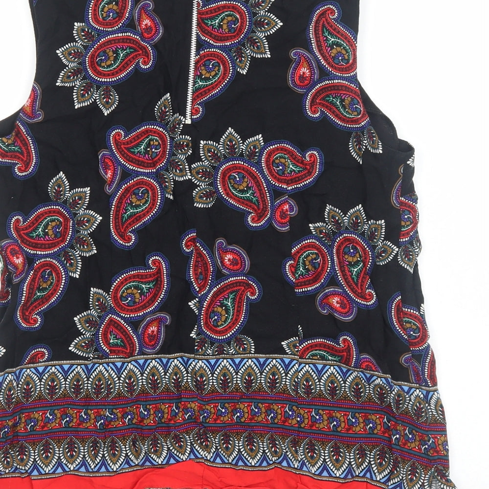 Red Herring Womens Black Paisley Viscose Basic Tank Size 14 Boat Neck