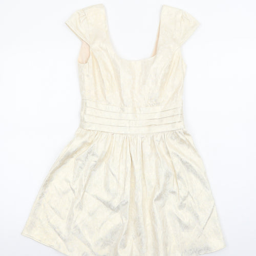 ASOS Womens Gold Polyester Fit & Flare Size 8 Scoop Neck Zip