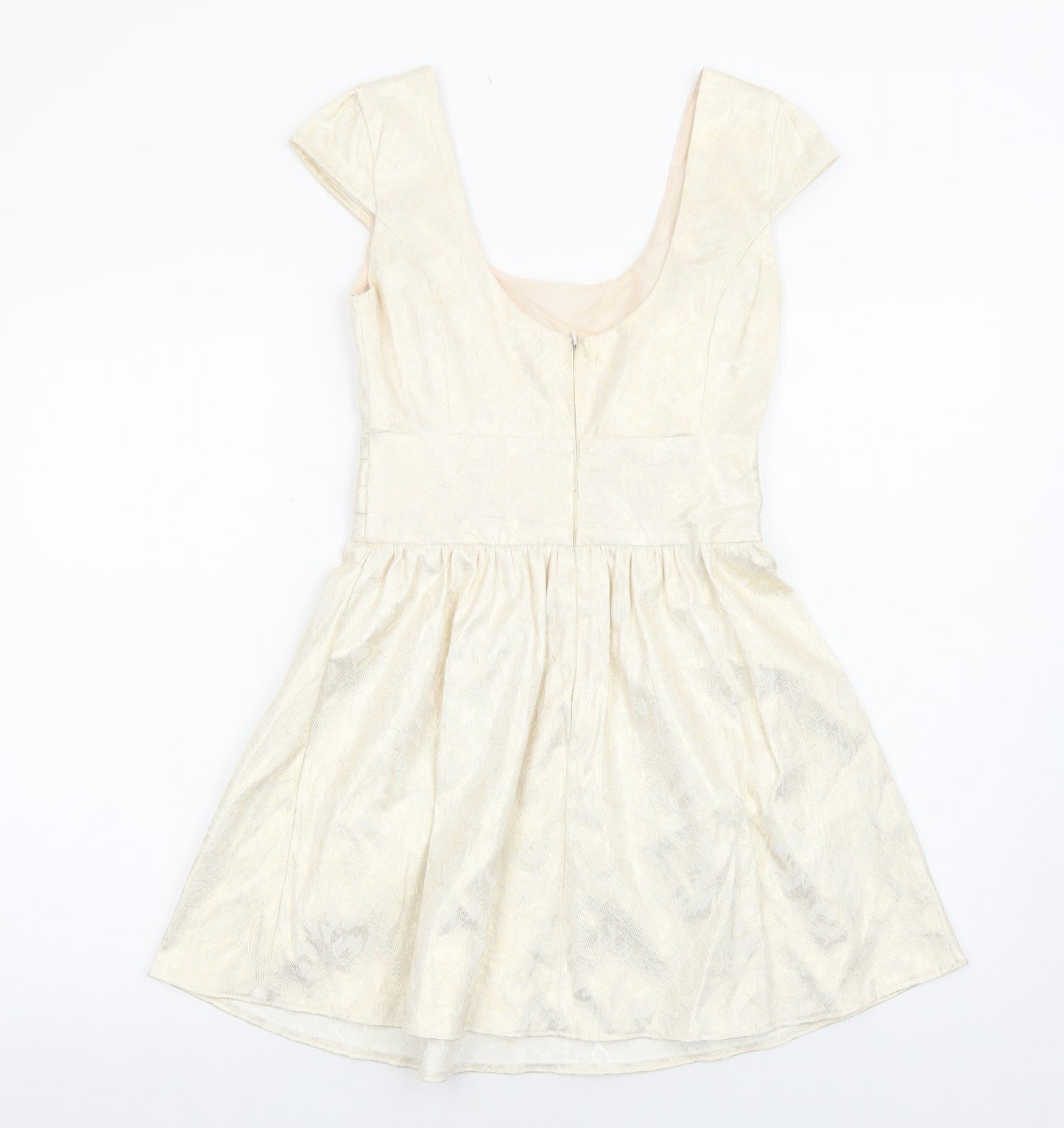 ASOS Womens Gold Polyester Fit & Flare Size 8 Scoop Neck Zip