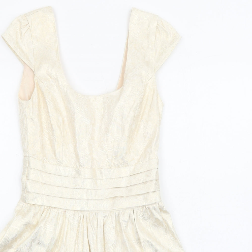 ASOS Womens Gold Polyester Fit & Flare Size 8 Scoop Neck Zip