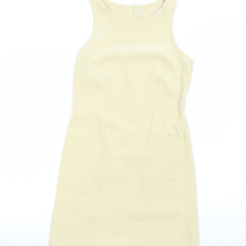Preworn Womens Yellow Polyester A-Line Size 10 Round Neck Zip