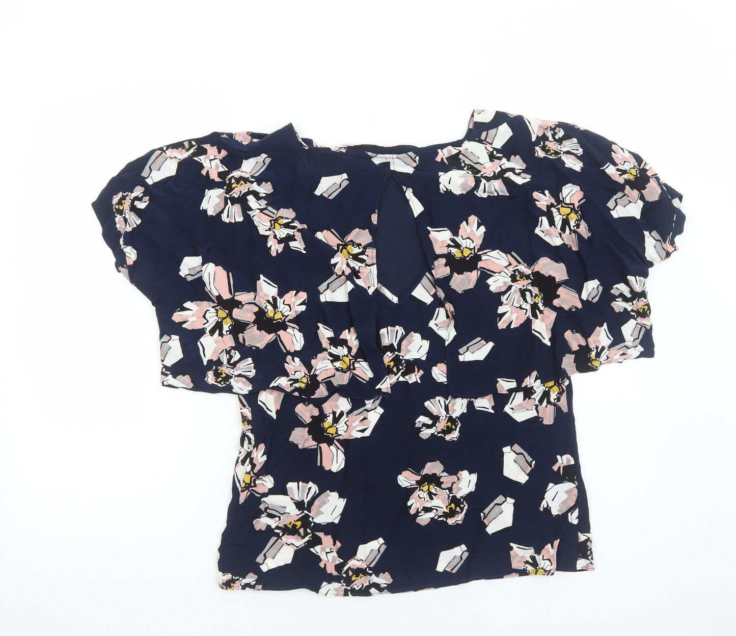 Warehouse Womens Blue Floral Viscose Basic Blouse Size 10 Boat Neck