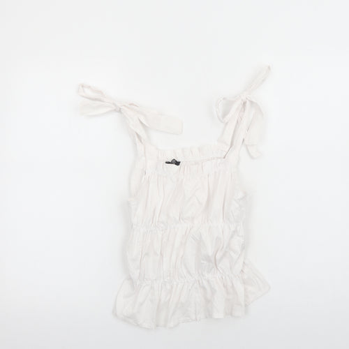 Boohoo Womens White Cotton Cropped Tank Size 10 Square Neck