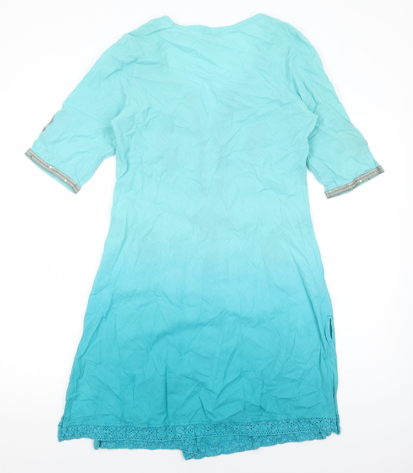 Everyday Sugar Womens Blue Geometric Cotton Kaftan Size S V-Neck Pullover
