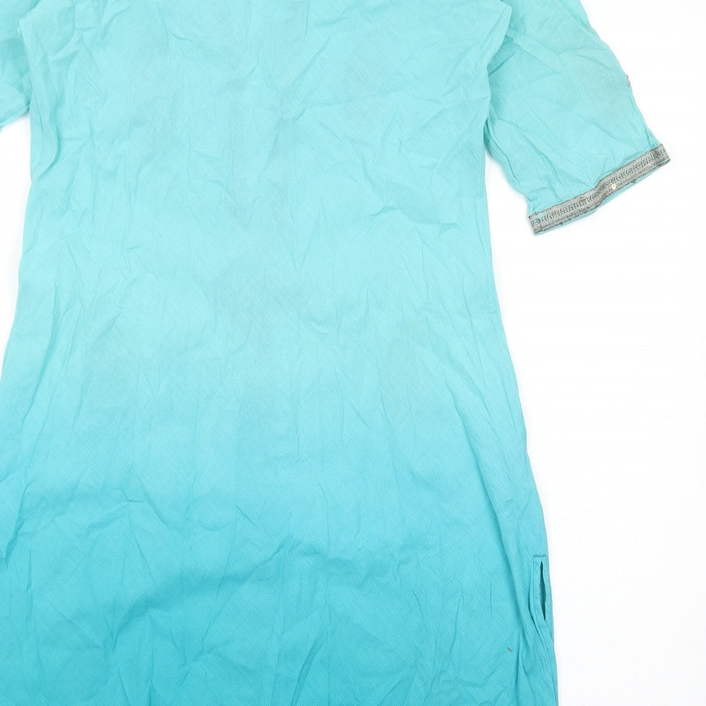 Everyday Sugar Womens Blue Geometric Cotton Kaftan Size S V-Neck Pullover