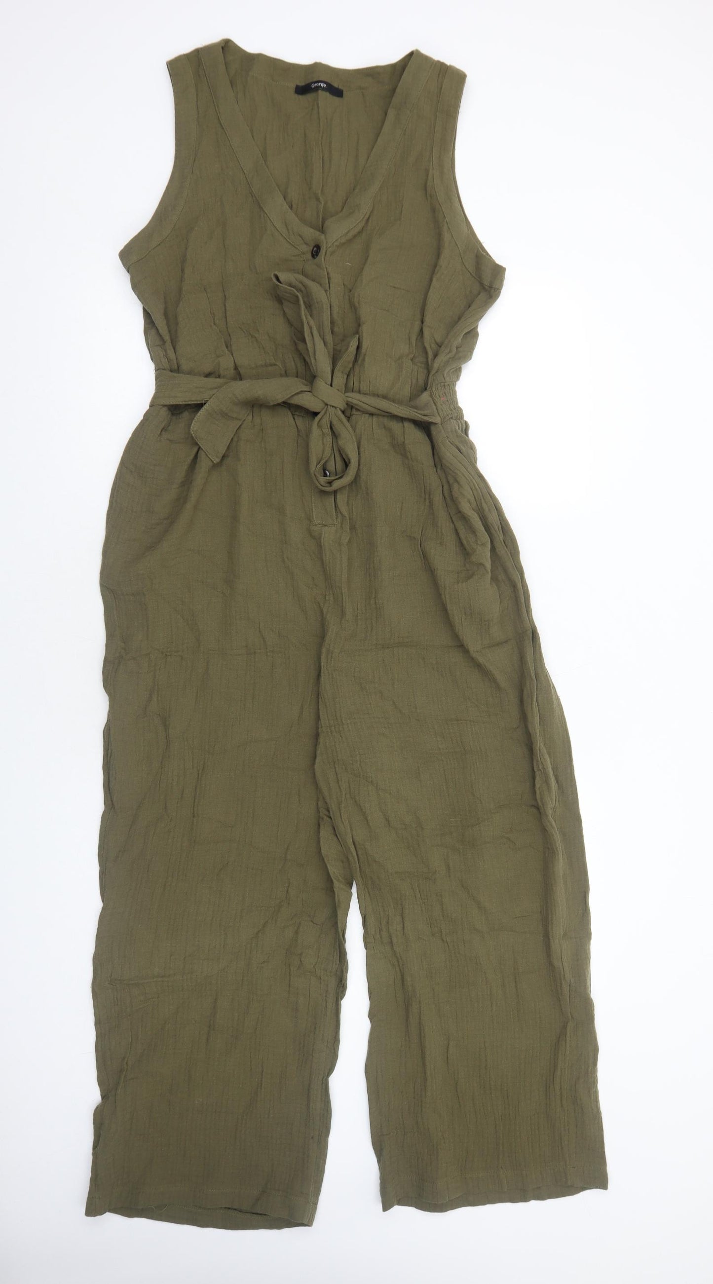 George Womens Green Cotton Jumpsuit One-Piece Size 16 Button