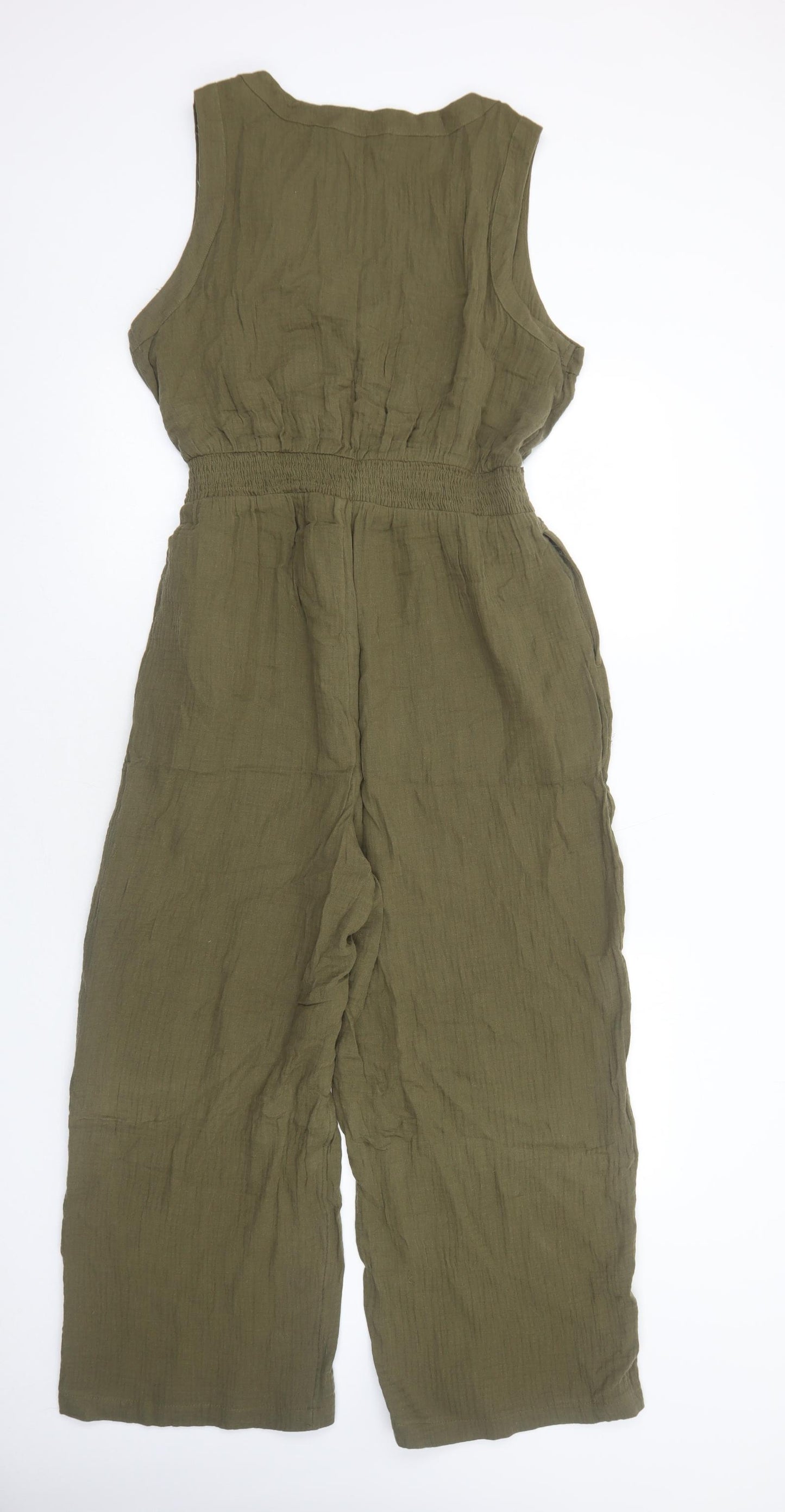 George Womens Green Cotton Jumpsuit One-Piece Size 16 Button
