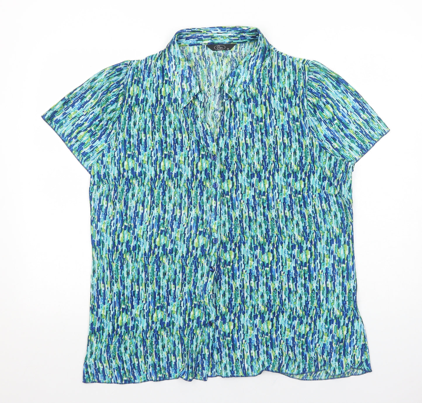 Bonmarché Womens Blue Geometric Polyester Basic Button-Up Size 22 Collared