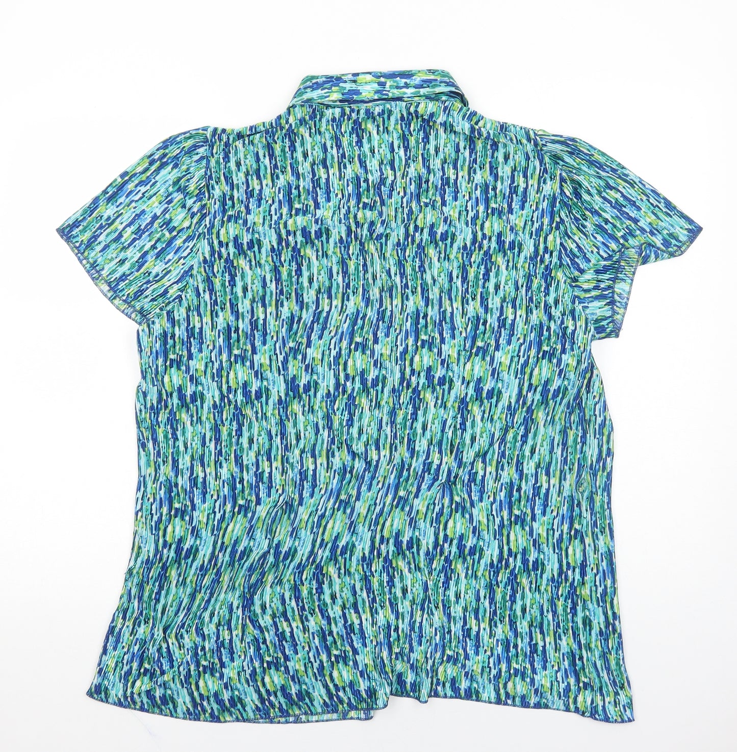 Bonmarché Womens Blue Geometric Polyester Basic Button-Up Size 22 Collared