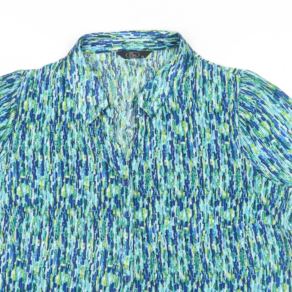 Bonmarché Womens Blue Geometric Polyester Basic Button-Up Size 22 Collared