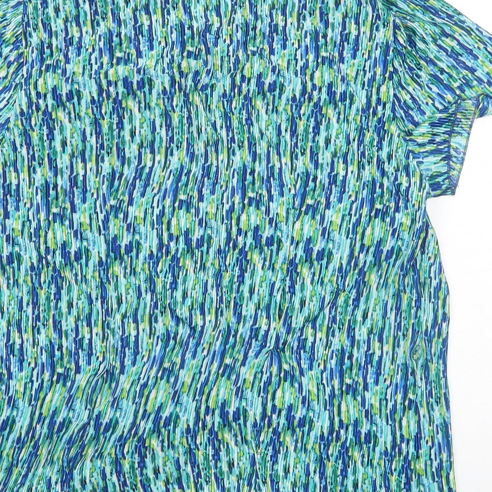 Bonmarché Womens Blue Geometric Polyester Basic Button-Up Size 22 Collared
