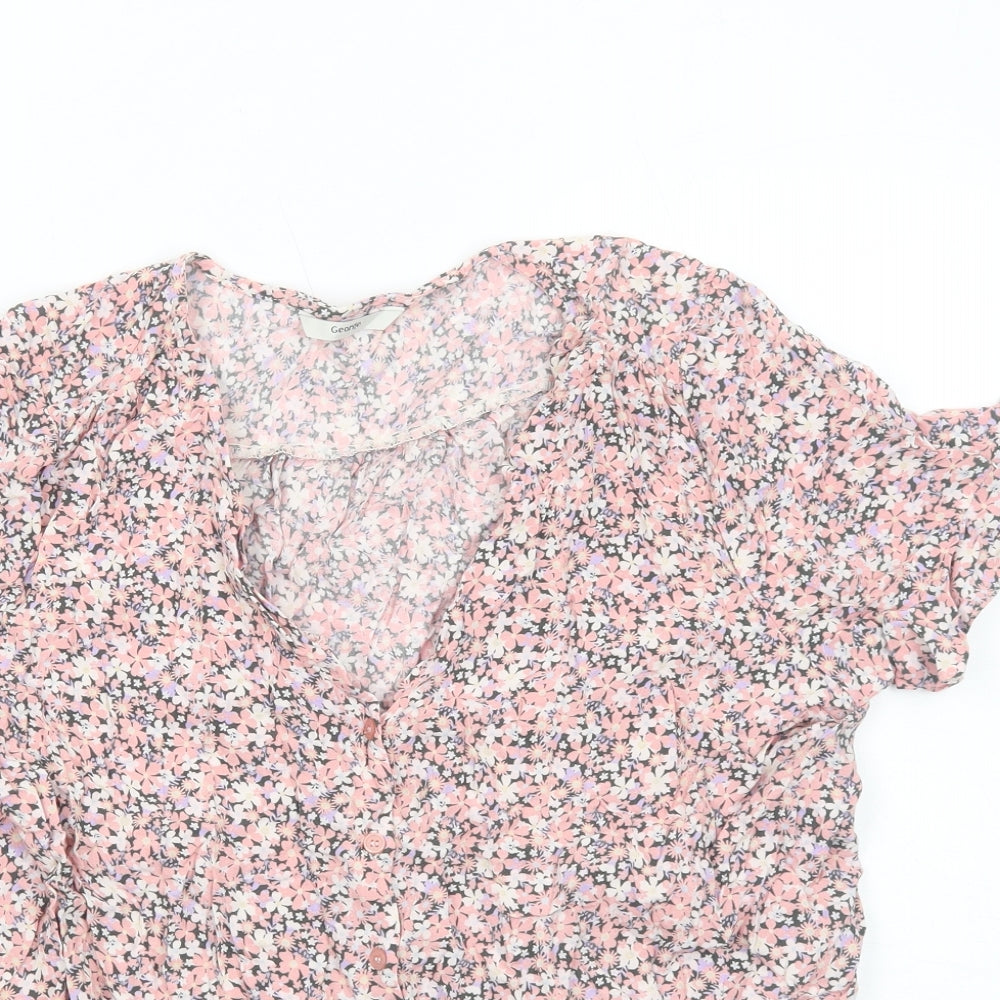 George Womens Pink Floral Viscose Basic Blouse Size 18 V-Neck - Tie Front