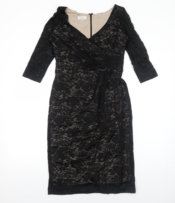 Kaliko Womens Black Floral Polyester A-Line Size 8 V-Neck Zip