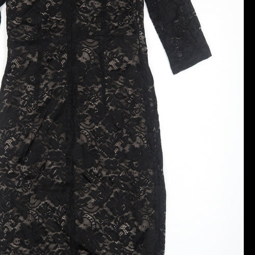 Kaliko Womens Black Floral Polyester A-Line Size 8 V-Neck Zip