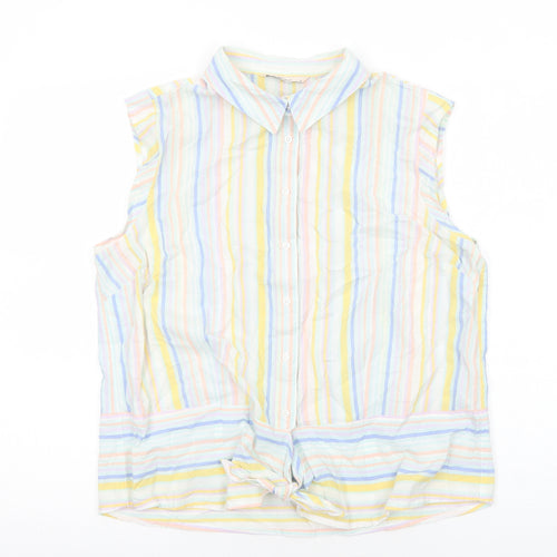 TU Womens Multicoloured Striped Cotton Basic Button-Up Size 16 Collared