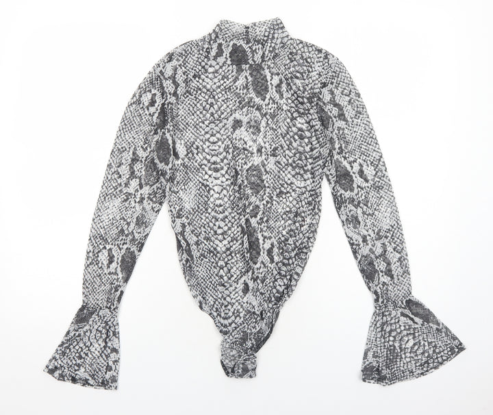 Glamour Womens Grey Animal Print Polyester Bodysuit One-Piece Size 10 Snap - Snake print