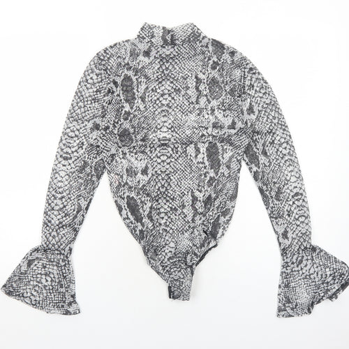 Glamour Womens Grey Animal Print Polyester Bodysuit One-Piece Size 10 Snap - Snake print