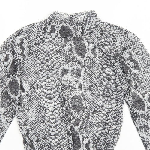 Glamour Womens Grey Animal Print Polyester Bodysuit One-Piece Size 10 Snap - Snake print