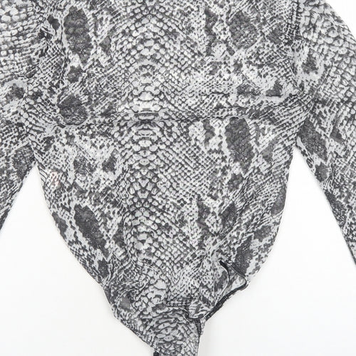 Glamour Womens Grey Animal Print Polyester Bodysuit One-Piece Size 10 Snap - Snake print