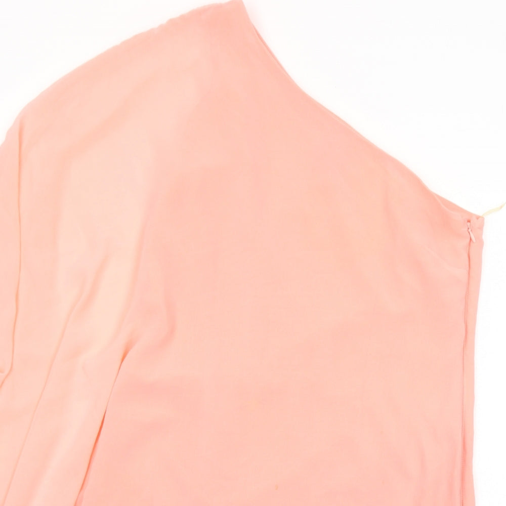 Lipsy Womens Orange Polyester A-Line Size 14 One Shoulder Zip