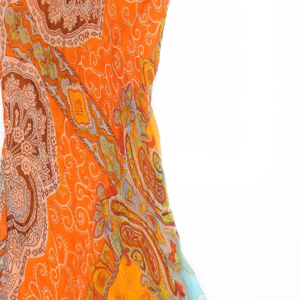 Preworn Womens Orange Geometric Polyester Trapeze & Swing Size 10 V-Neck Pullover