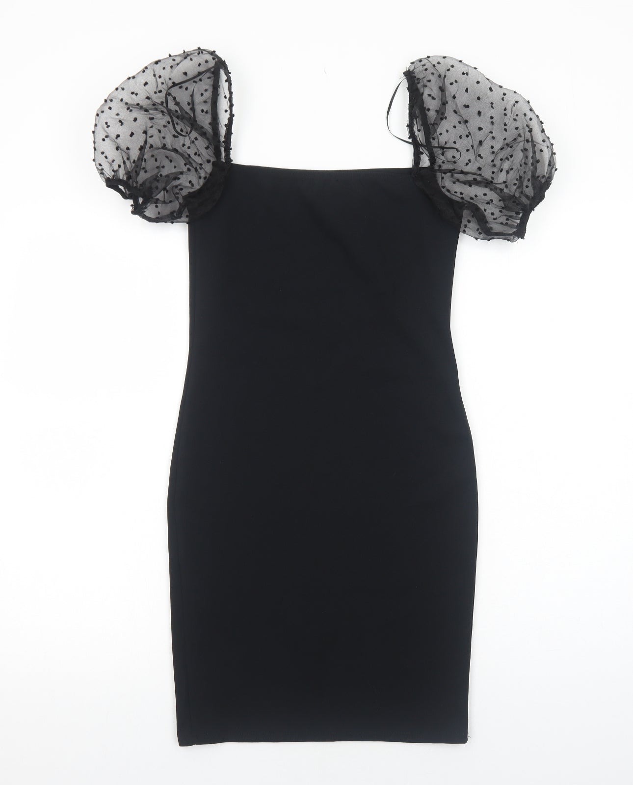 New Look Womens Black Polka Dot Viscose Bodycon Size 10 Square Neck Pullover