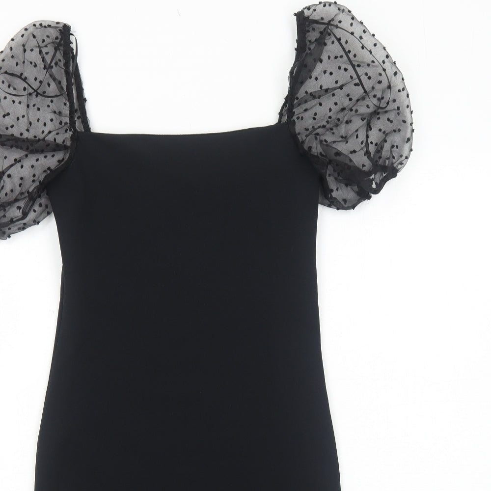 New Look Womens Black Polka Dot Viscose Bodycon Size 10 Square Neck Pullover