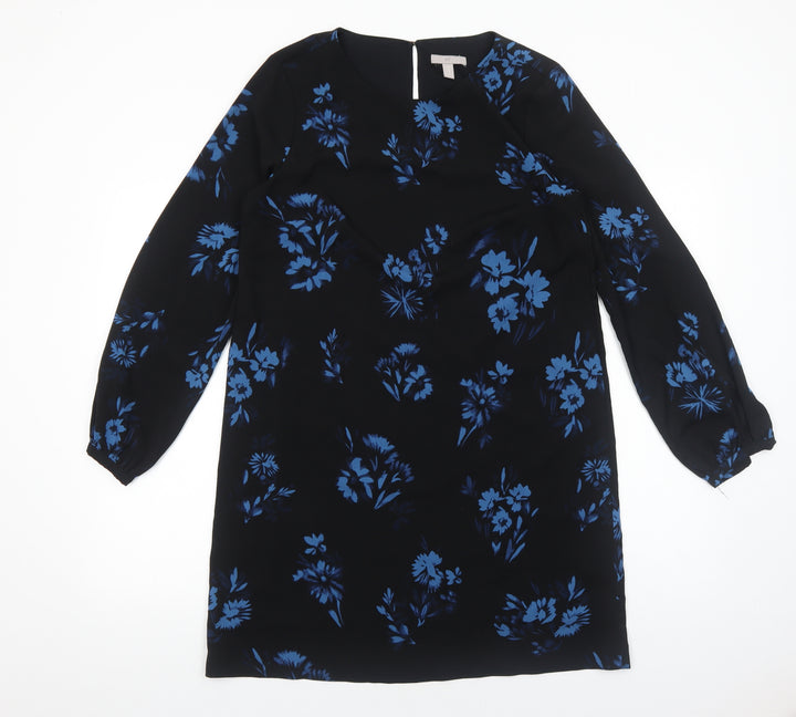 H&M Womens Black Floral Polyester A-Line Size 12 Round Neck Pullover