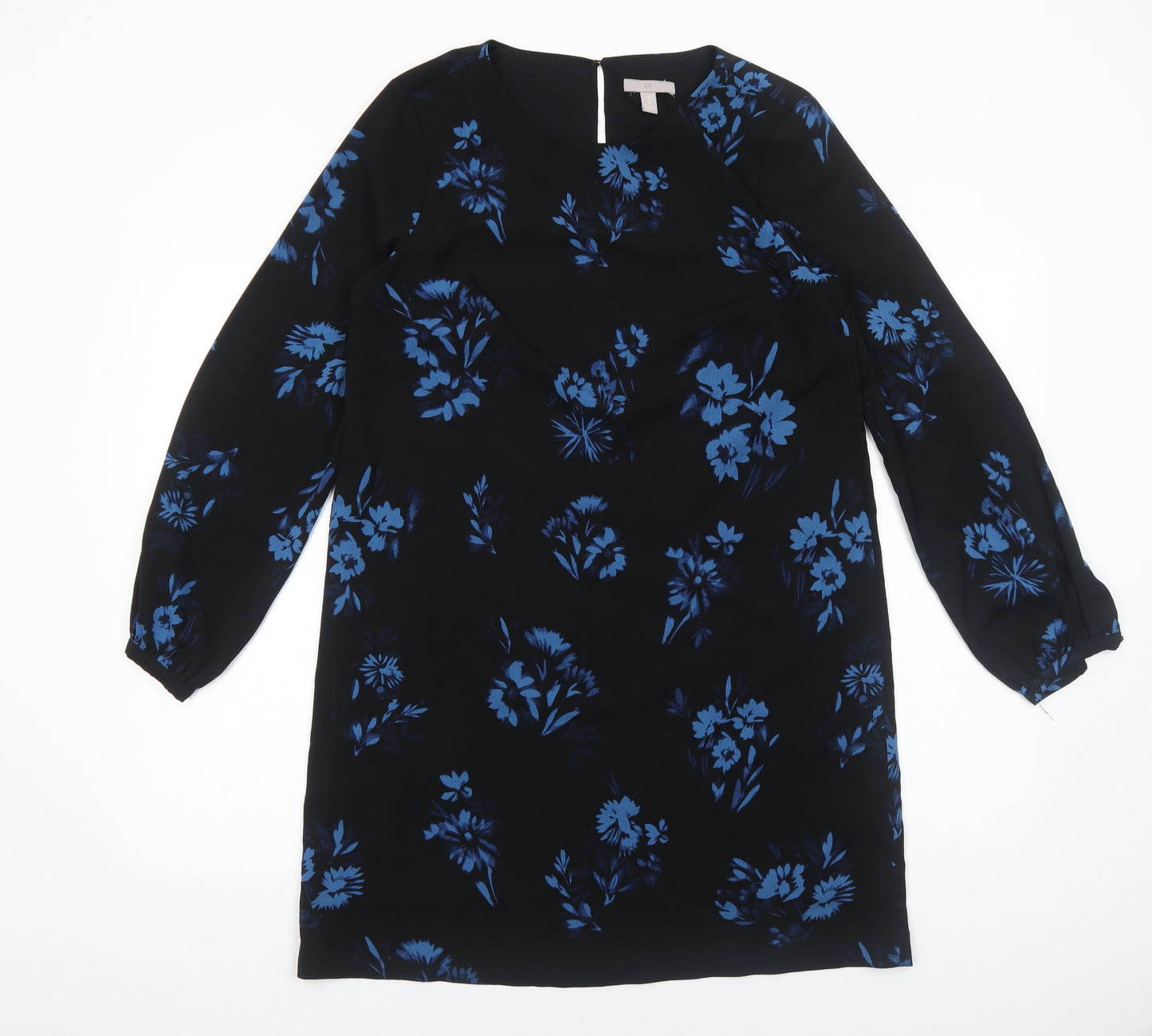 H&M Womens Black Floral Polyester A-Line Size 12 Round Neck Pullover