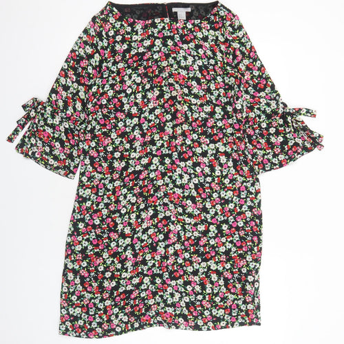 H&M Womens Black Floral Polyester A-Line Size 10 Boat Neck Pullover