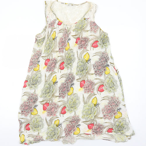 NEXT Womens White Floral Viscose Trapeze & Swing Size 14 Round Neck Pullover