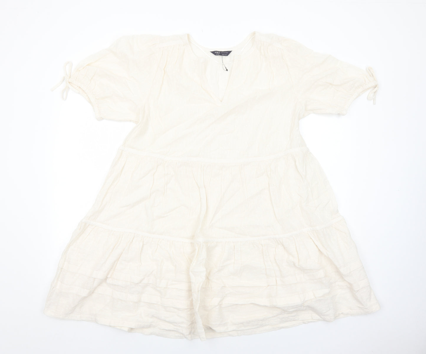 Marks and Spencer Womens Ivory Geometric Viscose Fit & Flare Size 16 V-Neck Pullover