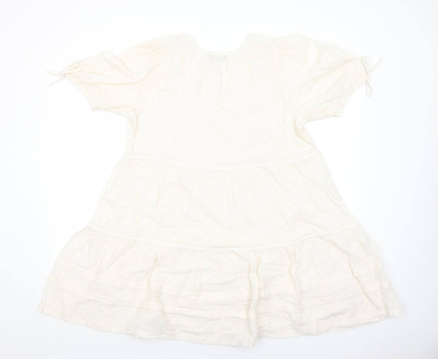 Marks and Spencer Womens Ivory Geometric Viscose Fit & Flare Size 16 V-Neck Pullover