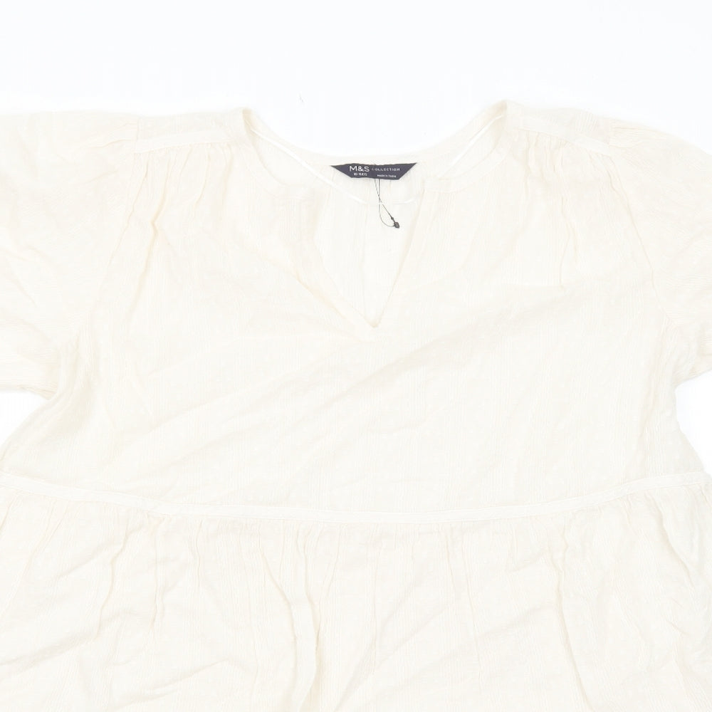 Marks and Spencer Womens Ivory Geometric Viscose Fit & Flare Size 16 V-Neck Pullover