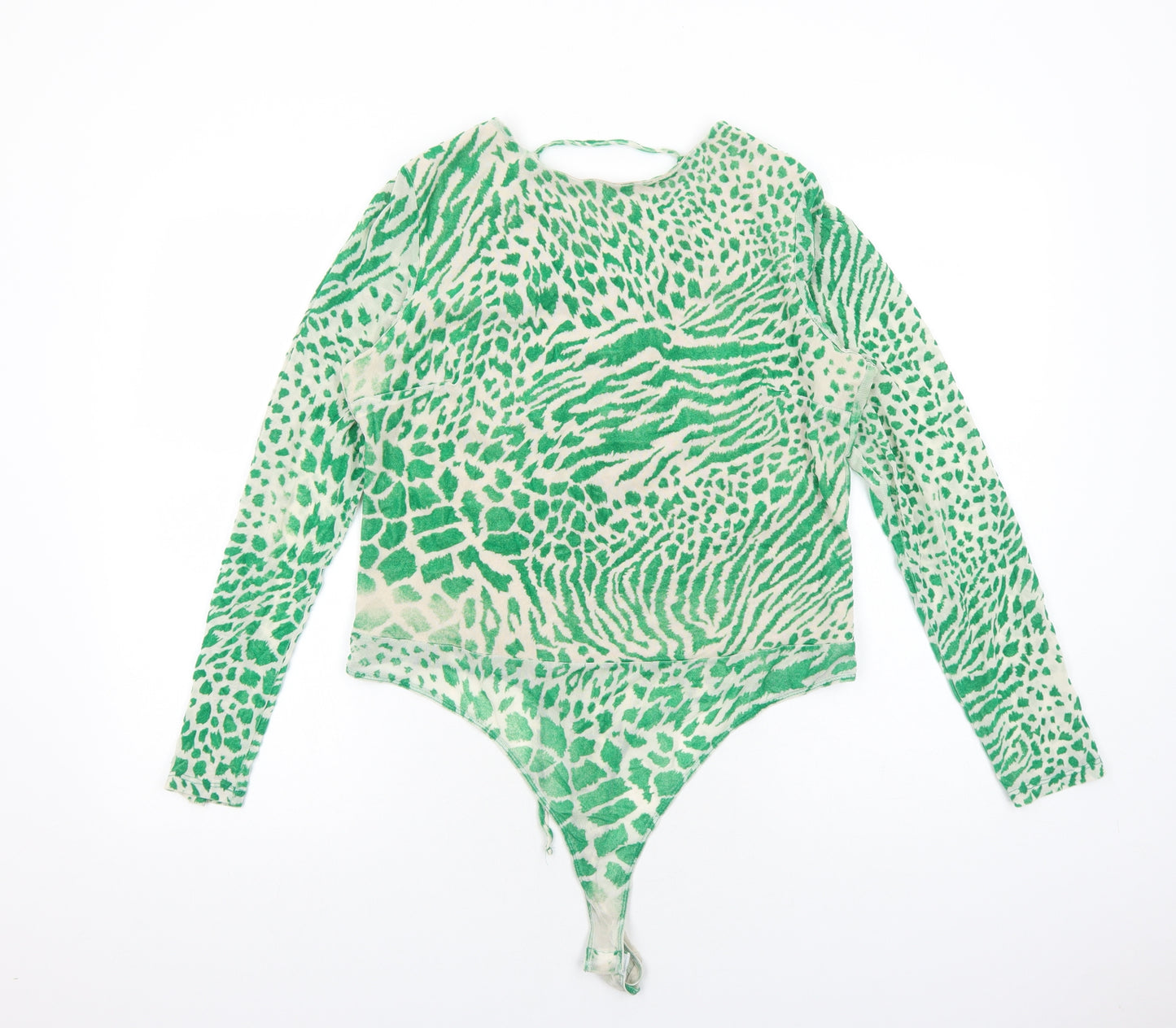 River Island Womens Green Animal Print Polyester Bodysuit One-Piece Size 20 Snap