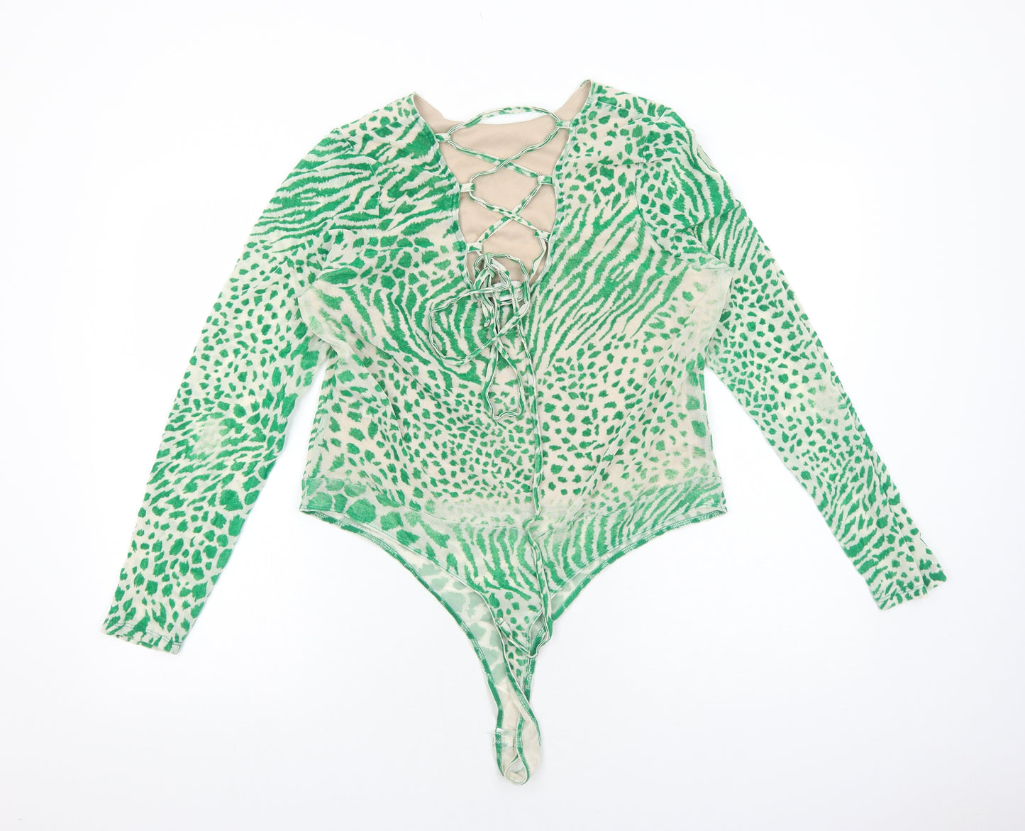 River Island Womens Green Animal Print Polyester Bodysuit One-Piece Size 20 Snap