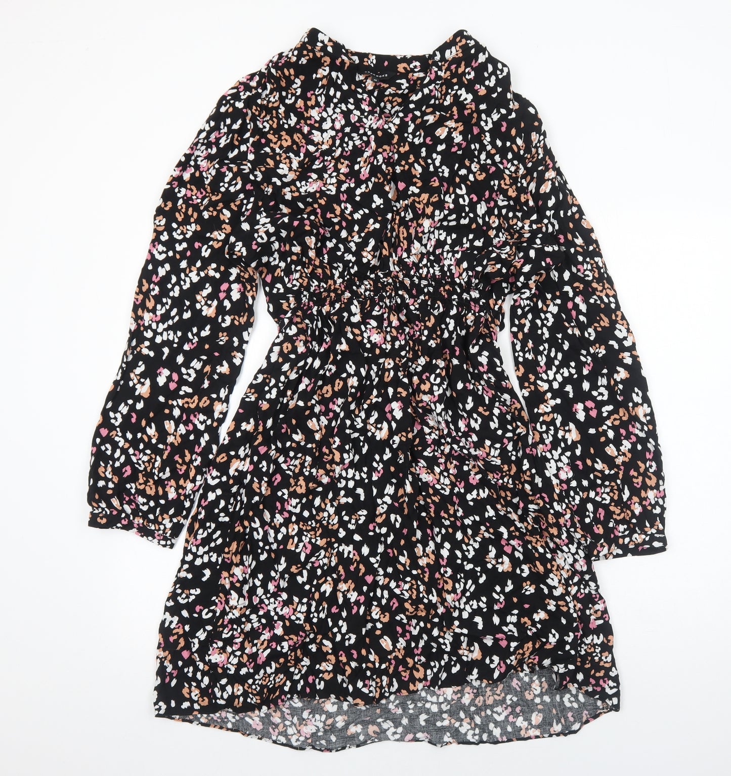 Peacocks Womens Black Animal Print Viscose Fit & Flare Size 18 V-Neck Pullover - Leopard Pattern